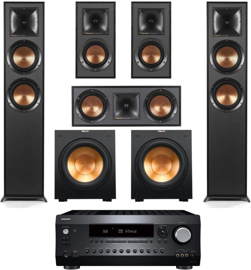 Klipsch Reference 5.2 Home Theater System, Bundle 2X R-625FA Floorstanding 2X R-12SW Subwoofer, R-52C Center, R-41M Bookshelf Speakers, and Denon AVR-S970H 7.2-Channel 8K Network AV Receiver