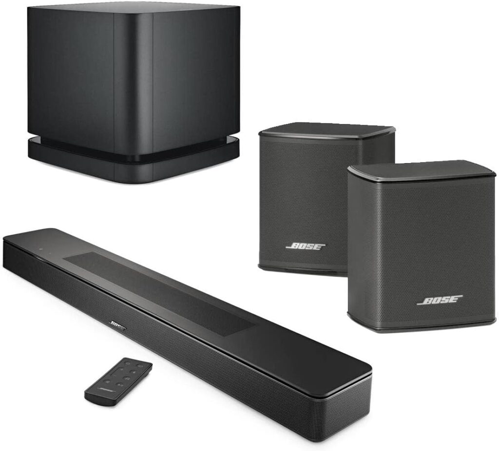Bose New Smart Dolby Atmos Soundbar, Black Bundle with Wireless Surround Speakers (Pair), Bass Module 500