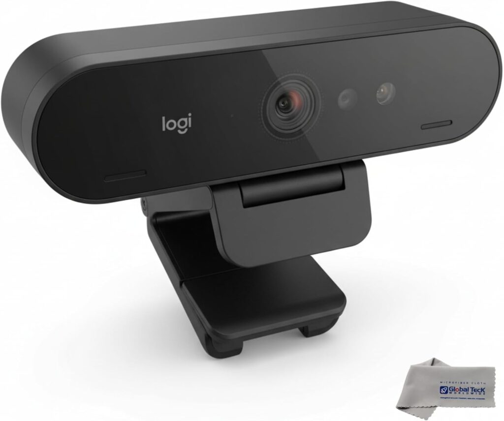 Logitech BRIO 4K Webcam Business PRO – Crystal-Clear Video, Privacy Shutter, HDR Enhanced Lighting, Noise-Cancelling Microphone, 960-001105, Windows, macOS, ChromeOS Compatible, Global Teck Cloth