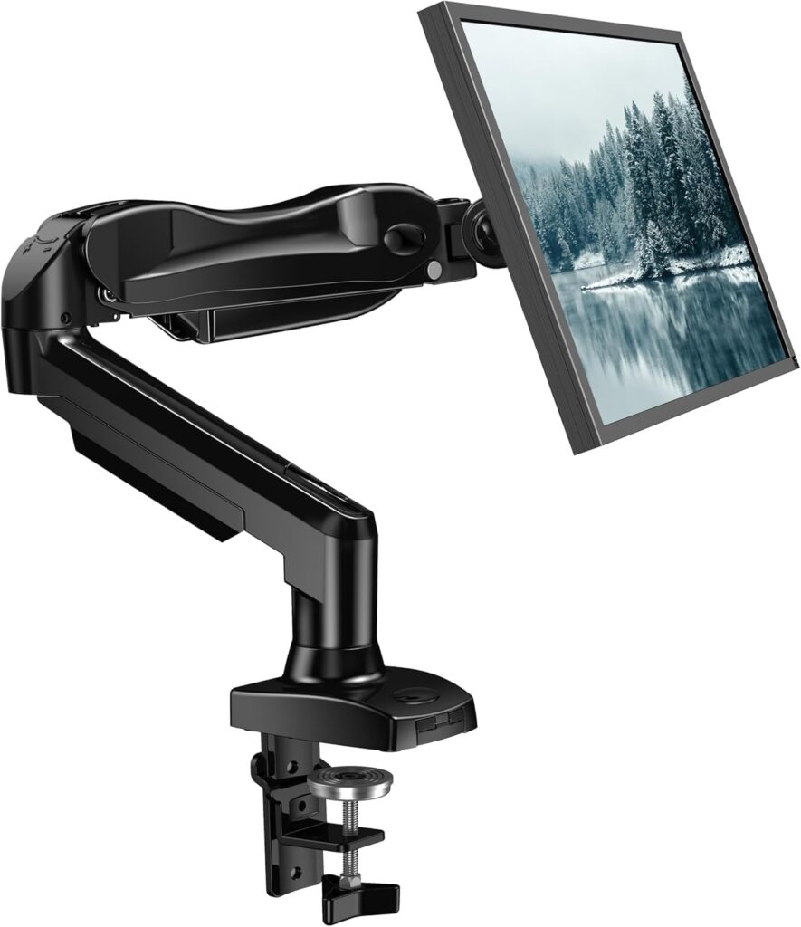 HUANUO Single Monitor Mount, 13 to 32 Inch Monitor Arm, Adjustable Monitor Stand, Vesa Mount with Clamp and Grommet Base – Fits 4.4 to 19.8lbs LCD Computer Monitors