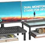 WALI Dual Monitor Stand for Desk, Desk Monitor Riser 3 Height Adjustable, Laptop Riser with Airflow Vents, Desk Organizer for Computer, Laptop, Printer, Notebook (STT003-2), 2 Pack, Black