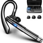 Bluetooth Headset, Wireless Bluetooth Earpiece with mic Trucker Headset for Phone Case Office Phones Built-in Microphone Headphones Manos Libres Noise Cancelling(Black+Silver)