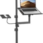 Projector and Laptop Stand Tripod, 2 Shelves Mobile Laptop Tripod Stand, Max 47″ Height Adjustable Laptop Cart on Wheels, Projector Floor Stand with Ventilated Tray for Podium, Meeting, Couch