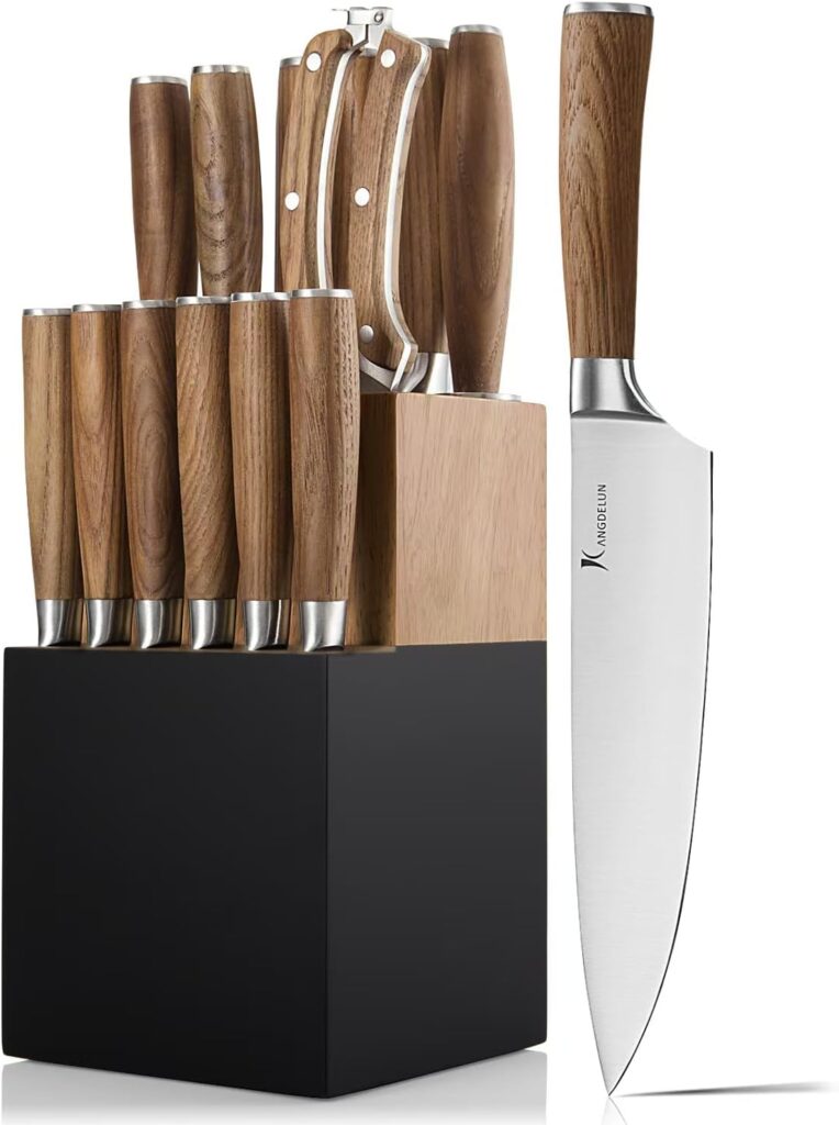 Natura Series 15 PCS Knife Block Set, Ultra Sharp High Carbon Stainless Steel with Wood Handle