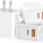 3 Pack USB C Wall Charger, 20W Durable Dual Port QC+PD 3.0 Power Adapter, Double Fast Plug Charging Block for iPhone 14/15/16/17 Pro/Pro Max/Plus, XS/XR/X, Watch Series 8/7 Cube，White
