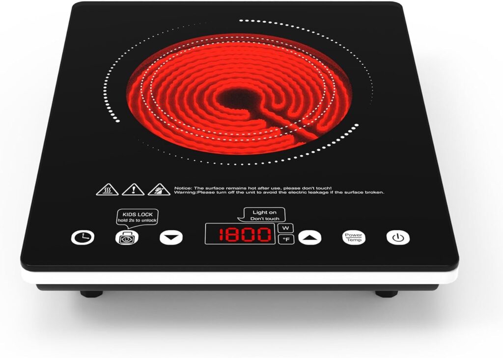 1800W Portable Induction Cooktop – 110V Electric Countertop Single Burner Hot Plate, Ideal for Home & Travel Cooking
