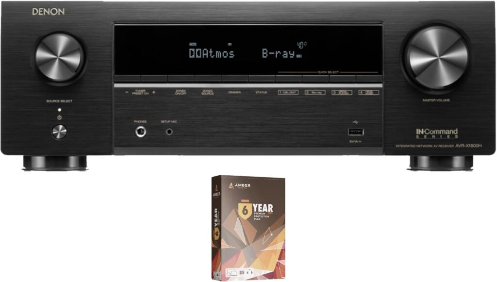 Denon AVR-X1800H 8K 7.2ch Stereo AV Receiver with HEOS Built in and 6 Year Amber Protection Plan (2023)