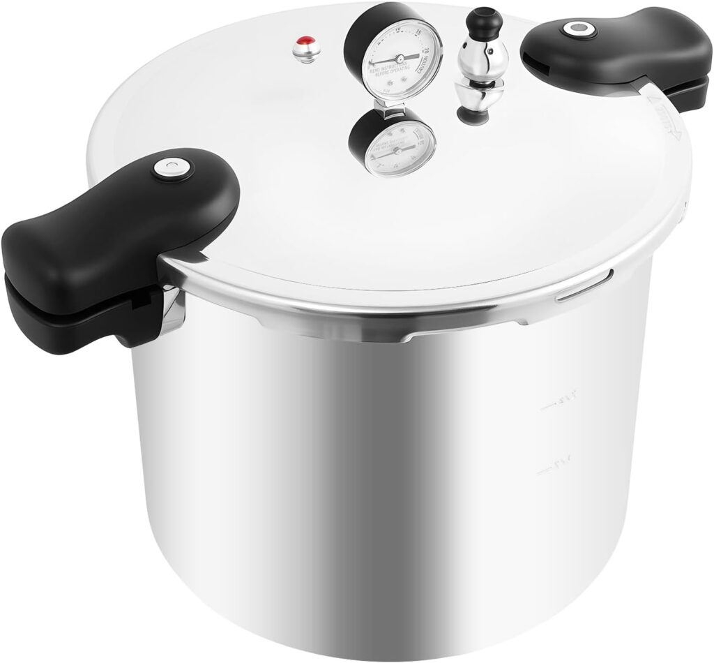 23Qt Explosion-Proof Canning Pressure Cooker, Heavy-Duty Commercial Manual Pressure Canner Stovetop Pressure Cookers with Pressure Gauge and Pressure Regulator for Steaming and Simmering