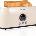 Toaster 4 Slice, KOTlAN Retro Long Slot Toasters with CountdownTimer,Stainless Steel Toaster,Bagel,Defrost,Reheat,Cancel Functions,Extra Wide Slots,6 Toast Settings,Removable Crumbs Tray,White