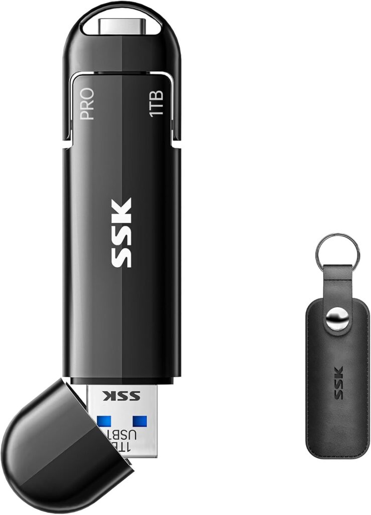 SSK 1TB USB Flash Drive SSD, External TLC NAND Solid State Drive Dual USBC & USBA Ports, Up to 1000MB/s High-Speed Portable 1TB USB Thumb Drive for iPhone 15/16/17 Pro Mac Android PC Backup