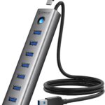 ORICO Aluminum 7-Port USB Hub with 3.28Ft Cable, Multiple USB 3.0 Hub, 5Gbps Data Transfer, 5V 3A Type-C Port, UBS-A Splitter for PC, Laptop, Desktop