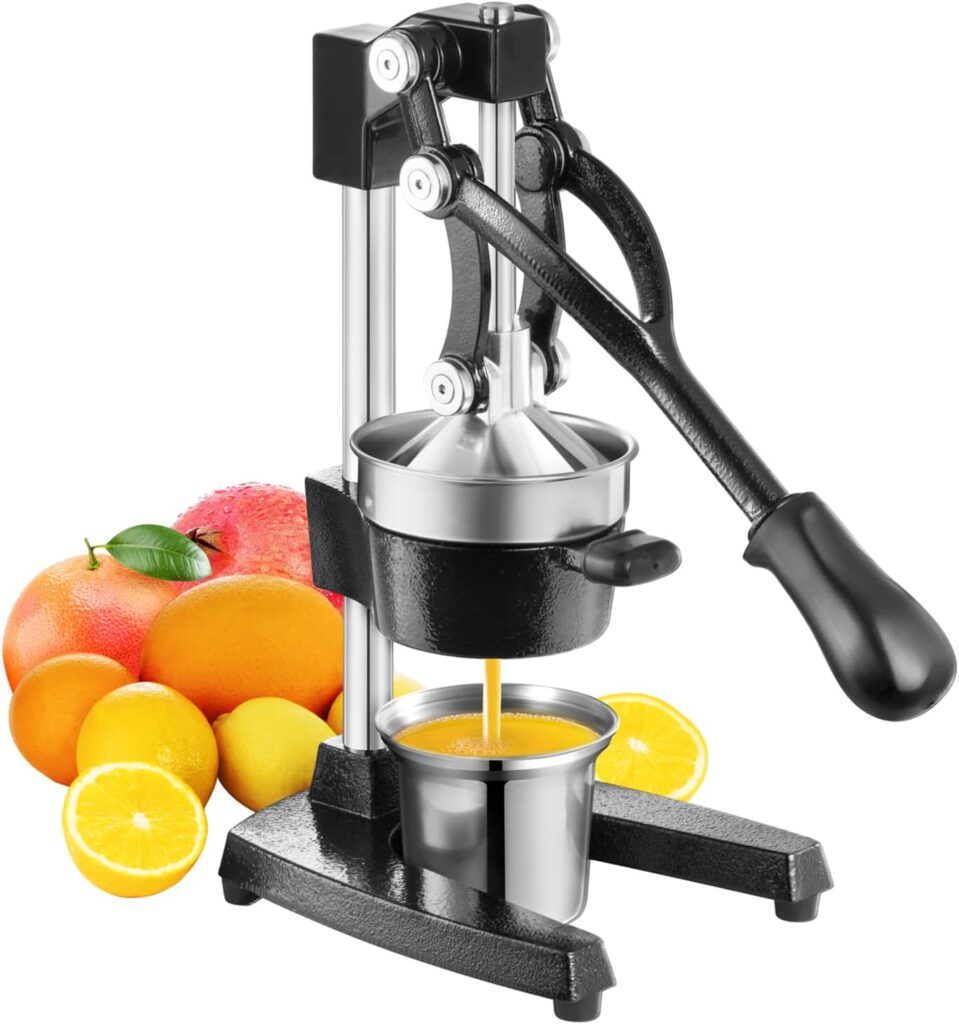 Cast Iron Juicer Hand Press for Lemon Pomegranate Lime Citrus Fruits with Stainless Steel Cup, Heavy-Duty Manual Juicer Press, Orange Crush Machine, Orange Juicer Squeezer, Easy Clean, Black