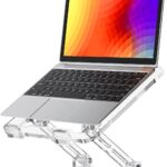 Laptop Stand for Desk – Adjustable, Foldable Clear Acrylic Riser with 360° Rotating Base, Ergonomic Laptop Holder for MacBook Pro/Air & 10-16” Notebooks
