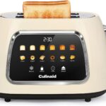 Toaster 2 Slice Smart Touch Screen, Retro 1.5” Extra Wide Slot Stainless Steel Digital Bread Toaster with Memory Function, Bagel, Defrost, 6 Browning Levels and Removable Crumb Tray, Cream