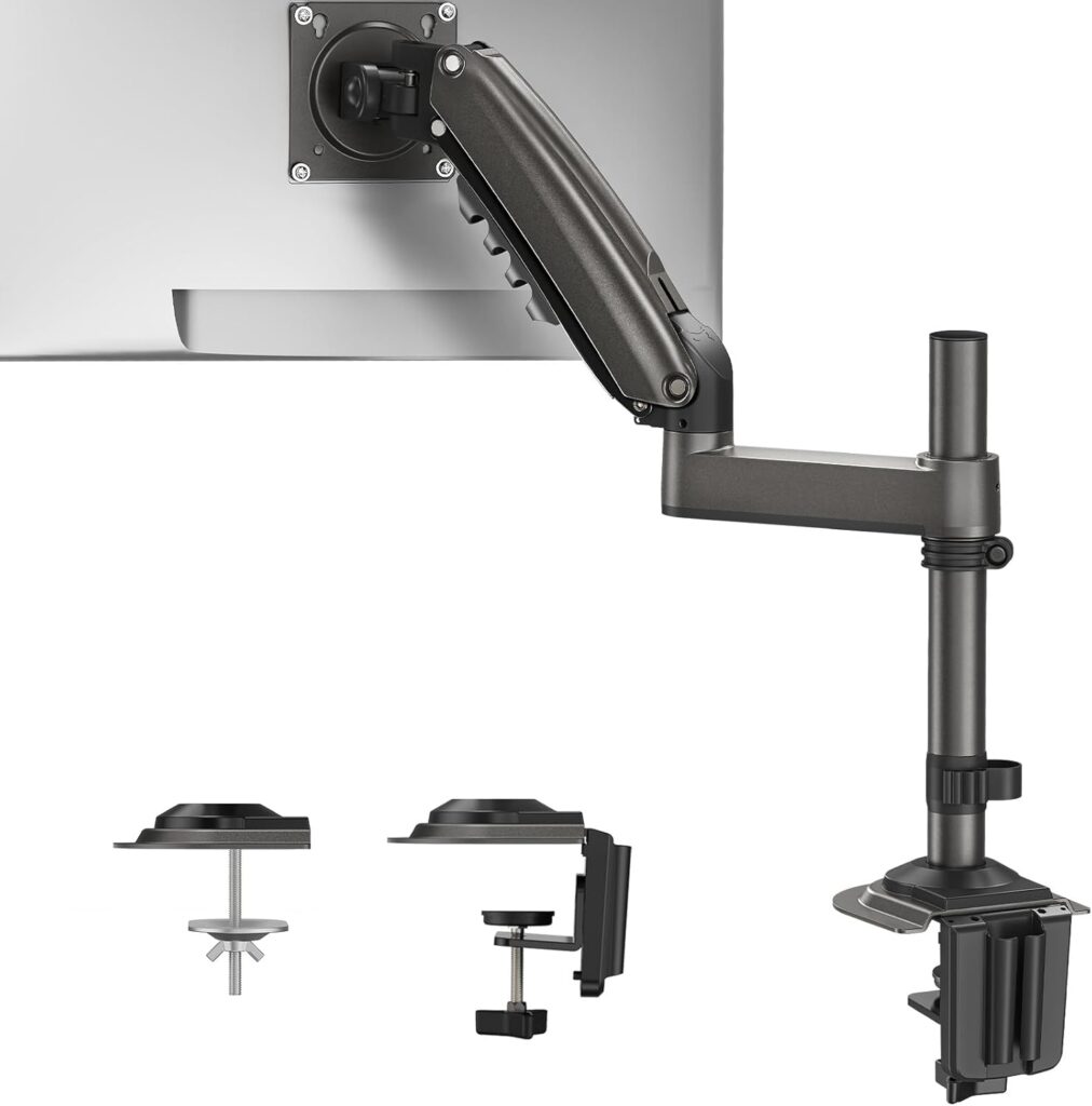 HUANUO Single Monitor Arm, Adjustable Desk Mount for 13-34 inch Screens, Holds 19.8lb, 22.44 inch Max Height, Full Motion Swivel Monitor Stand with VESA 75x75mm and 100x100mm Compatibility