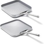 Caraway Griddle Pan & Grill Pan Duo – Non-Stick Ceramic Coated – Non Toxic, PTFE & PFOA Free – Oven Safe & Compatible with All Stovetops – Gray