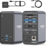 4URPC USB C Docking Station Dual Monitor, Dual HDMI USB C Dock, Laptop Docking Station with 2 HDMI Ports, VGA, 7 USB, 65W Power Adapter, Ethernet, SD/TF, Audio/Mic for Windows, and ChromeOS