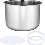 Stainless Steel Inner Pot 6 Qt, Compatible with Instant Pot 6 Quart Inner Pot Polished Surface 0 Coating, Non-Toxic, Includes 2 Sealing Rings 1 Sealing Caps, 3 year Warranty.