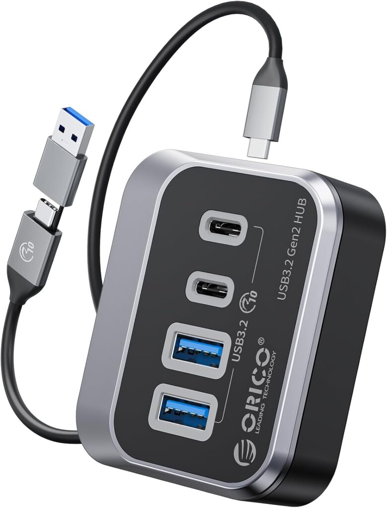 ORICO USB Hub 10Gbps with 2 USB A Ports+2 USB C Ports, USB 3.2 Gen 2 Hub with 3.28Ft USB-C-A/C Cable USB Splitter for iMac, MacBooks, Mac mini
