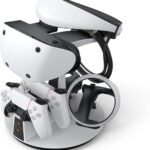 KIWI design D2 3-in-1 Controller Charging Station for PSVR2 and PS5 with VR Display Stand and LED-Charging Indicator