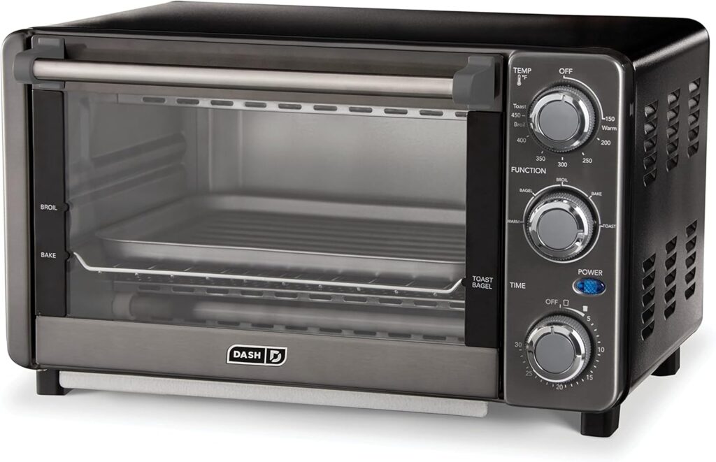 Dash Express Countertop Toaster Oven with Quartz Technology, Bake, Broil, and Toast with 4 Slice Capacity and Pizza Capability – Black