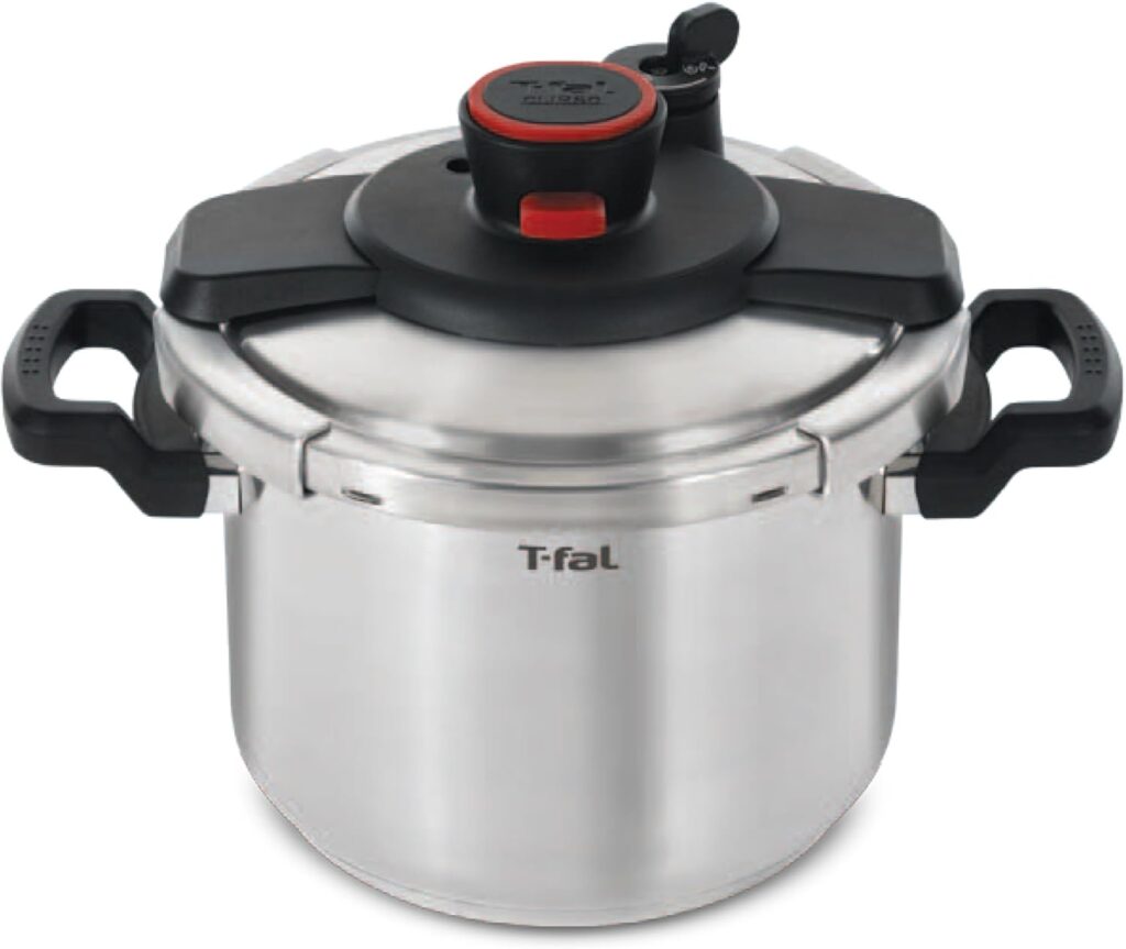 T-fal Clipso Stainless Steel Pressure Cooker, 6.3 Quart, Induction Cookware, Secure Locking System, One Hand System, Recipe Book Included, Pots and Pans, Kitchen, Silver