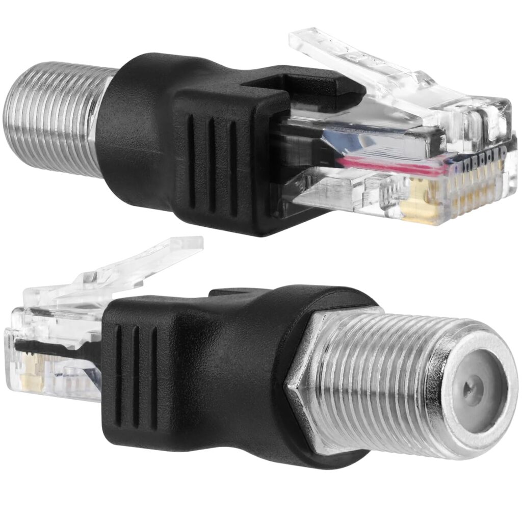 RF to RJ45 Converter Adapter, 2 Pack F Female to RJ45 Male Ethernet Adapter Coaxial Coupler Coax Straight Connector