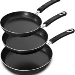 Utopia Kitchen Nonstick Cookware 3 Piece Omelette Pan Skillet Set, Nonstick Frying Pans with Induction Bottom, 8, 9.5 & 11 Inches Frying Pans with Bakelite Handles, PFOA Free, Grey