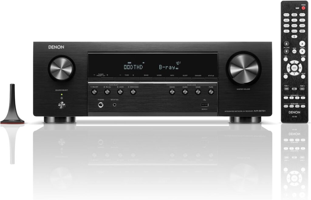 Denon AVR-S670H 5.2 Ch Home Theater Receiver, 8K UHD HDMI Receiver (75W x 5), Streaming via Built-in HEOS Bluetooth & Wi-Fi, Dolby TrueHD, Dolby Pro Logic II DTS HD Surround Sound System for TV