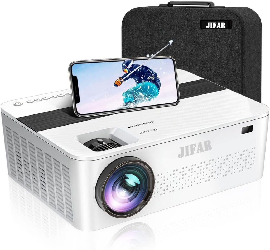 JIFAR Projector 4K with 5G WiFi & Bluetooth,1100ANSI Outdoor Projector with 450″ Display,Movie Projector Support 4K,Dolby Audio,Zoom,Keystone,20W Speaker,4K Home Projector for TV Stick,iOS,Android,PS5