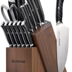 Astercook Kitchen Knife Set, 15 Piece Knife Block Sets with German 1.4116 Steel Sharper and Rust Proof, Full Tang Knives Set with Ergonomic Nylon Handle, Dishwasher Safe Black