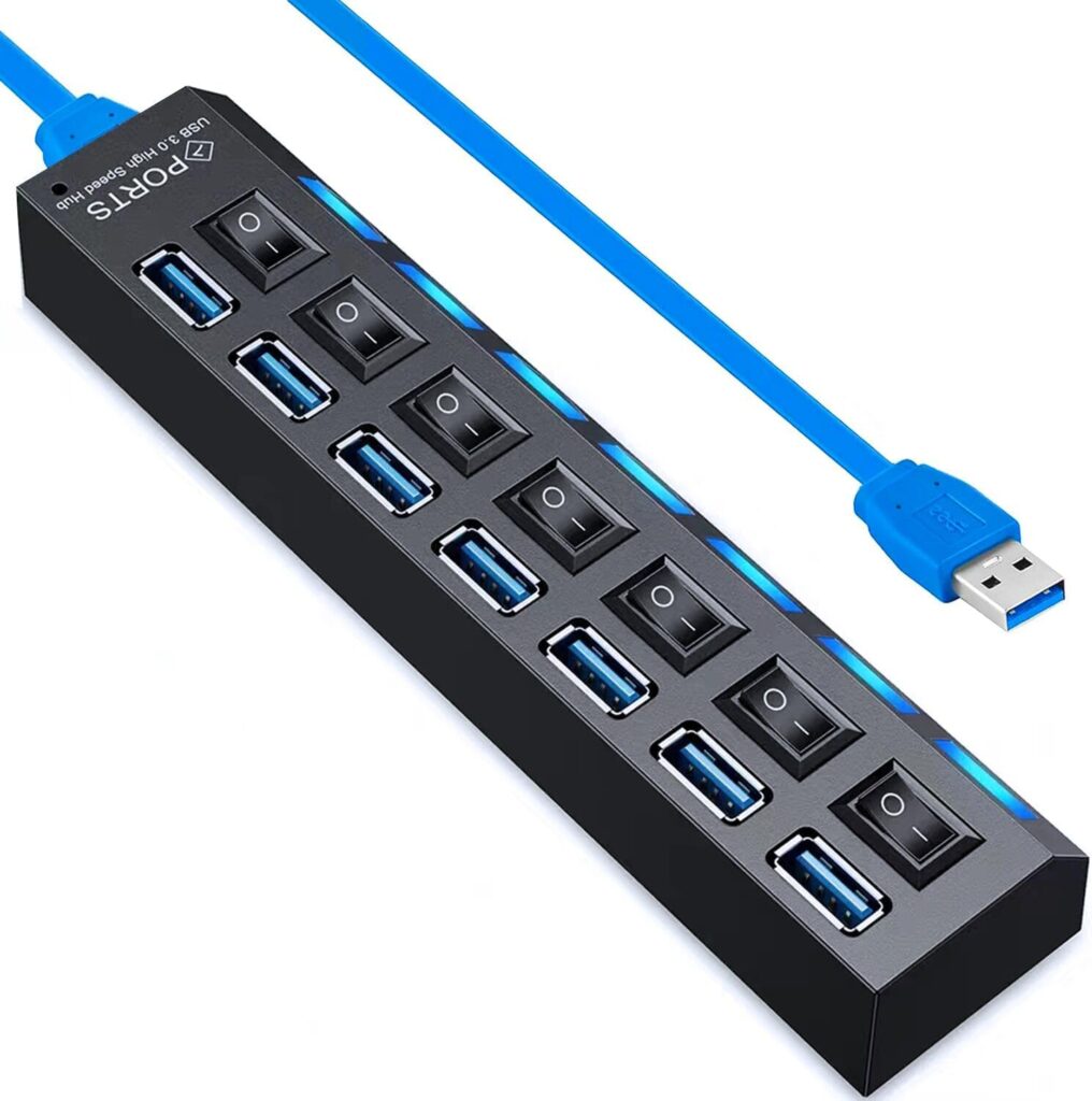 USB Hub 3.0, VIENON 7-Port USB Extender Splitter with Individual LED ON/Off Switches, USB3.0 Hub for Laptop, PC, MacBook, Mac Pro, Mac mini, iMac, Surface Pro and More USB Devices-2FT