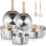 KOCH SYSTEME CS Stainless Steel Cookware Set, 18/10 Stainless Steel Pots and Pans Set 11PCS, Detachable Handle Pots and Pans for Easy Storage, Removable Handle Cooking Set, Induction Compatible