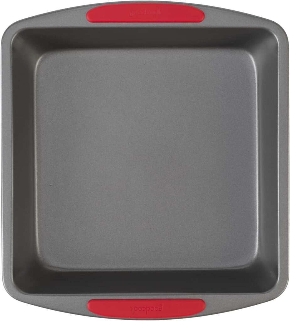 GoodCook MegaGrip Baking Pan with Silicone Grip Handles Square Non-Stick Heavy-Gauge Steel Cake Pan Baking Dish for Brownies Bread Cake Baked Goods & More, Dishwasher Safe, 8×8-Inch,