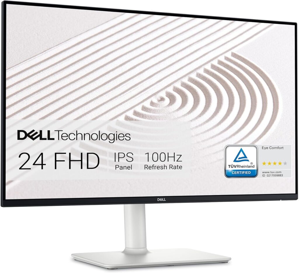 Dell S2425HS Monitor – 23.8 Inch, FHD (1920×1080) Display, 100Hz Refresh Rate 1500:1 Contrast Ratio, TÜV Rheinland Eye Comfort 4 Star, Integrated 2x5W Speaker, Height/Tilt/Swivel/Pivot – Ash White
