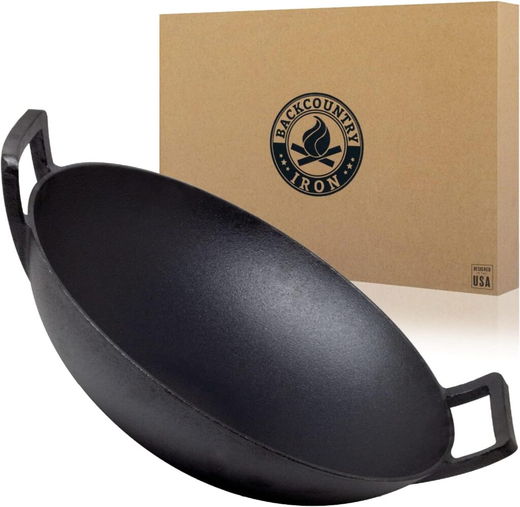 Backcountry Iron 14 inch Cast Iron Wok with Flat Base and Handles