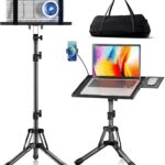 Projector Stand Adjustable Height 20″ to 61″, Foldable Projector Tripod Stand with Mouse Tray & Phone Holder, Portable Laptop Floor Stand for Office Home Stage Studio DJ Racks Podium Stand