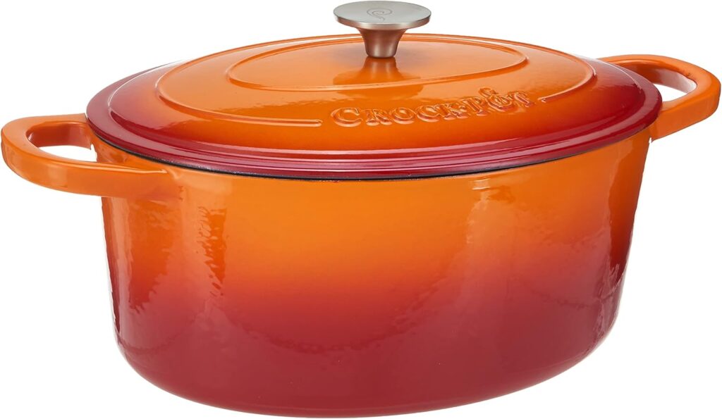 Crock Pot Artisan Oval Enameled Cast Iron Dutch Oven, 7-Quart, Sunset Orange