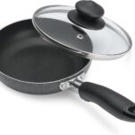 Bene Casa – Black Nonstick Aluminum Frying Pan with Glass Lid (6″) – Dishwasher Safe for Easy Cleaning