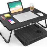 BUYIFY Portable Foldable Laptop Desk for Bed and Couch, Adjustable Lap Desk with Cup Holder and Phone Holder, Ideal for Working, Reading, Writing, and Breakfast (Black)
