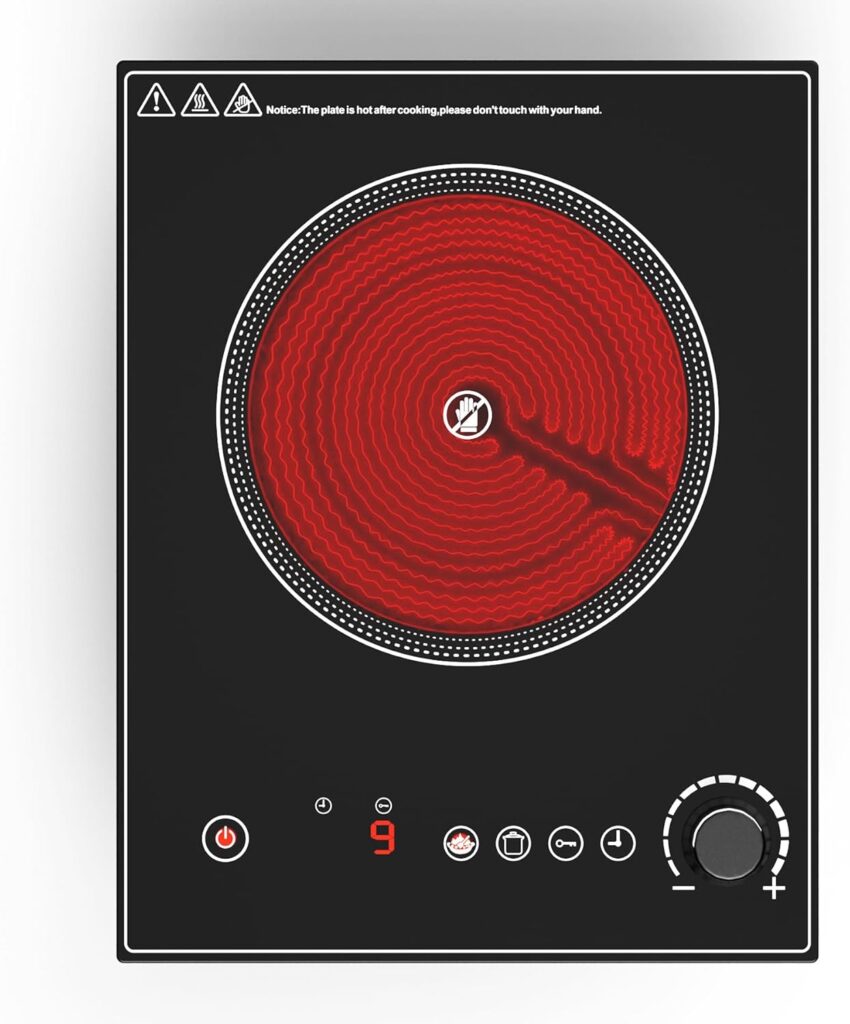 Electric Cooktop,1800W Electric Stove Top with LED Touch and Knob Control,Single Burner Electric Cooktop L9 Power Levels, Kids Lock & Timer,110V Portable Induction Cooktop for Home Camping.