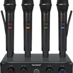 4-Channel Wireless Microphone System, UHF Compact Cordless Mic Set w/ 4×10 Frequencies, 200ft Range, Dynamic Handheld Microphone for Singing, Karaoke, Church, DJ, Wedding (MWM-41-4H)