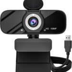 USB HD Webcam with Built-in Microphone and Rotatable Tripod, 1080P Video, Wide Angle Camera, Privacy Cover, for Desktop PC or Laptop Computer – 3（Black）