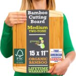 GREENER CHEF 15 Inch Medium Cutting Board with Lifetime Replacements, Bamboo Cutting Boards for Kitchen, Butcher Block, Medium Wooden Chopping Board for Meat, Veggies, Non Toxic Charcuterie Board