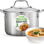 NutriChef 3-Quart Stainless Steel Pot with Glass Lid – 18/8 Food Grade Heavy Duty Cookware Stockpot for Stews, Simmering & Soups, Dishwasher Safe, For Induction, Gas & Ceramic Cooktops – NCSP3