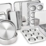 TeamFar Stainless Steel Bakeware Set of 11, Toaster Oven Baking Pan Set, Lasagna Pan, Square & Round Cake Pan, Loaf Pan & Muffin Pan, Healthy & Heavy Duty, Dishwasher Safe & Smooth