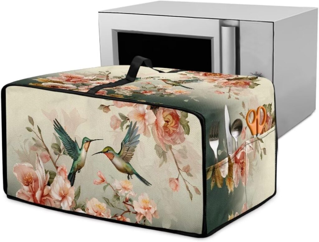 Hummingbird Peony Print Toaster Oven Cover Anti Scratch Kitchen Countertop Appliance Protector Cover Dust Case Machine Washable Home Organization, 20.5″ x 16.5″ x 10″