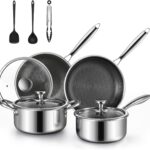 Non Stick Pots and Pan Set, 10 Pcs Hybrid Stainless Steel Cookware Set with Lids, Kitchen Skillet, Stock Pot, Nonstick Frying Pan, PFOA-free Kitchen Cooking Utensils,Induction,Dishwasher Safe