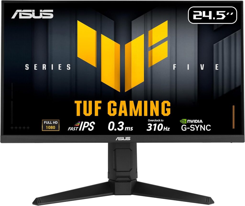 ASUS TUF Gaming Series 5 24.5” 1080P Gaming Monitor (VG259QMRL5A) – Full HD, Fast-IPS Panel, 310Hz, 0.3ms, DisplayHDR400, 99% sRGB, Height Adjustable, DisplayWidget, Gaming AI, 3 yr Warranty
