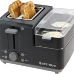 West Bend Breakfast Station 2-Slice Toaster and Egg Cooker/Poacher with Removable Pre-Cooked Meat and Vegetable Warming Tray for Perfect Breakfast Sandwiches, 1200-Watts, Black